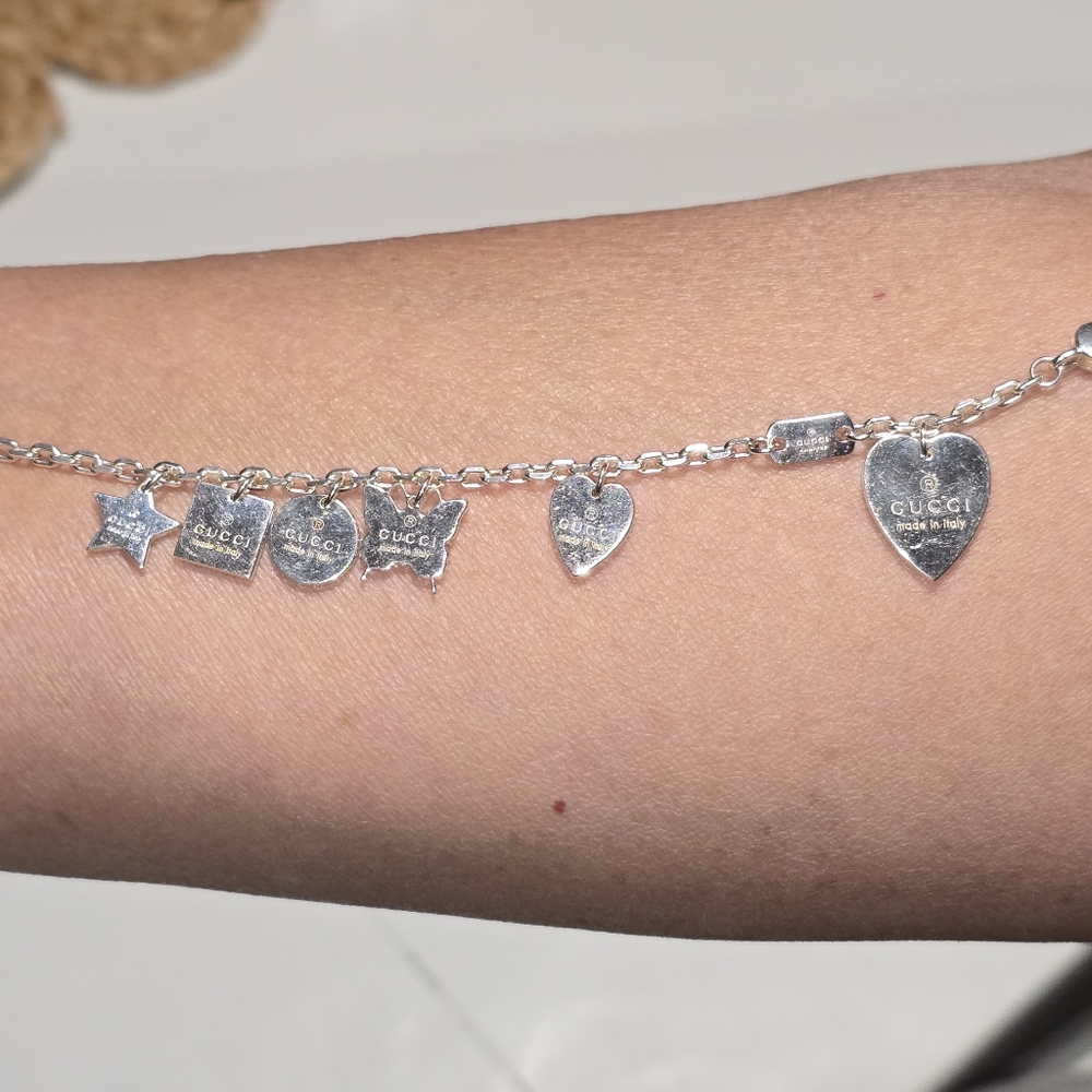 Gucci Silver Heart and Star Charm Bracelet